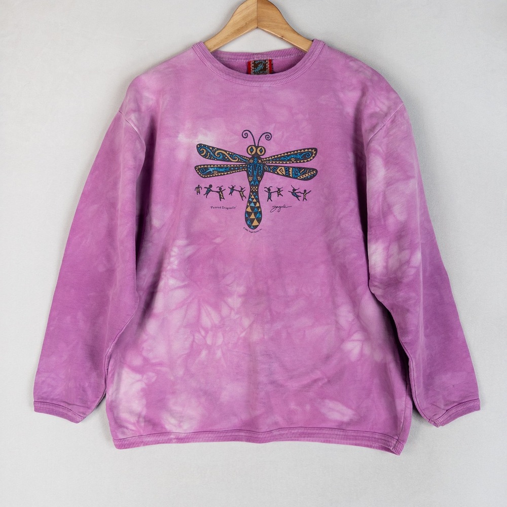 Vtg Dagoli Sweatshirt Sz M Purple Tie Dye Womens Painted Dragonfly Graphic *